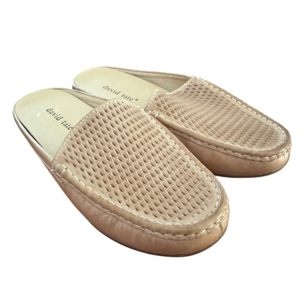 David Tate Women's Sz 8W Tan Woven Leather Slip On Shoes 8 Wide